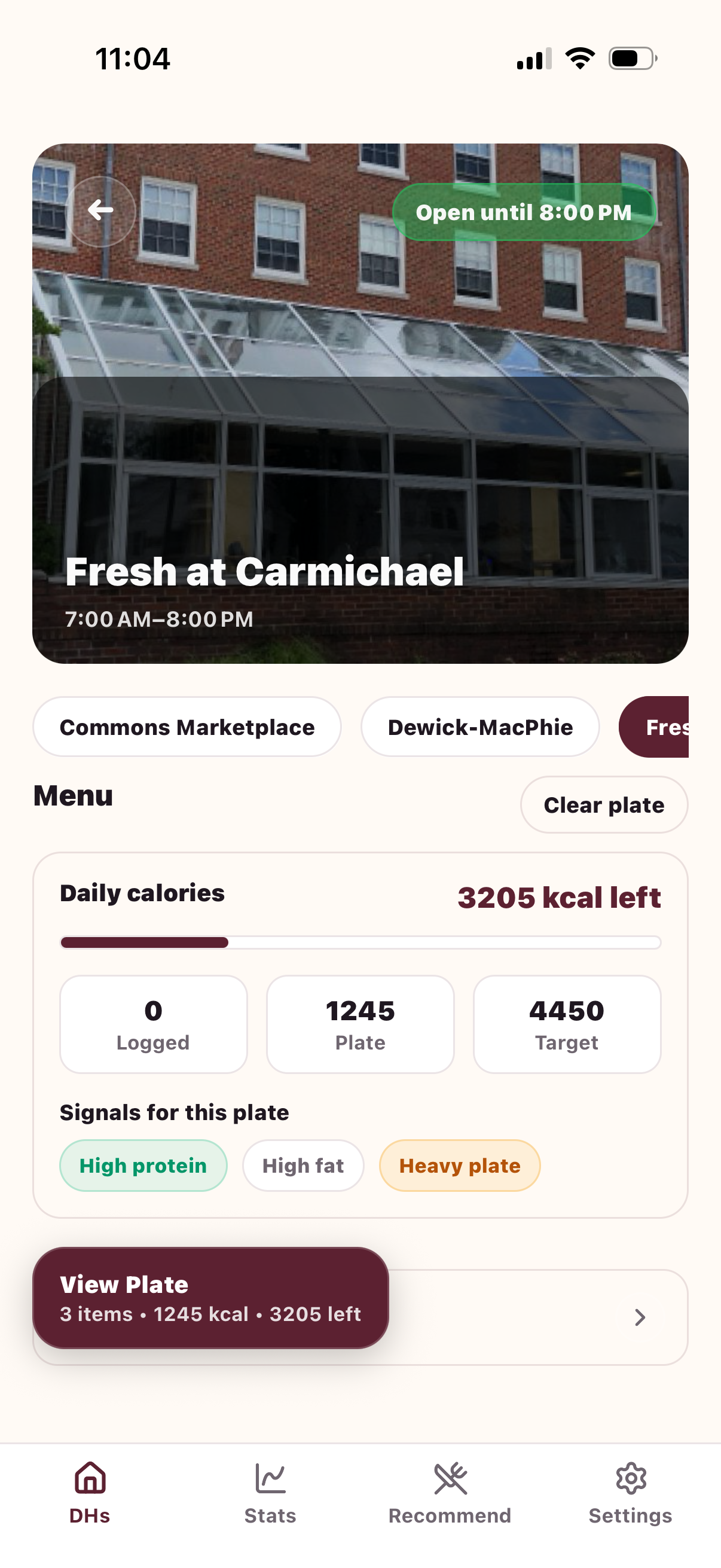 dEat dining details screen